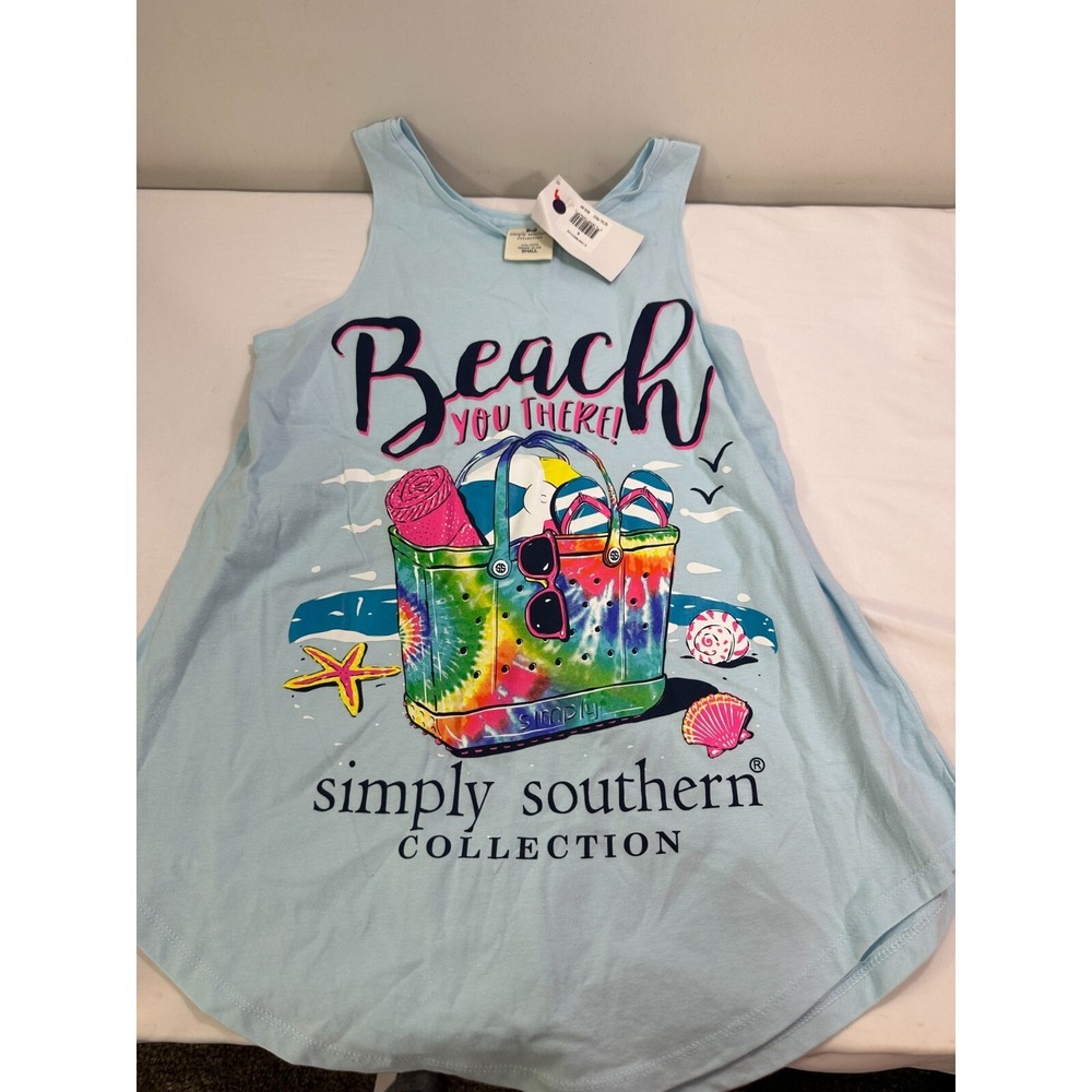 Simply Southern‎ Tank Top Beach You There Ice Blue Womens Size Small NWT